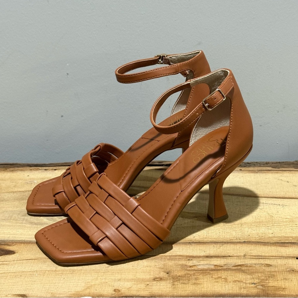 *New* Franco Sarto Ress Cognac Woven Sandal Heels Size 9 B79 View 3